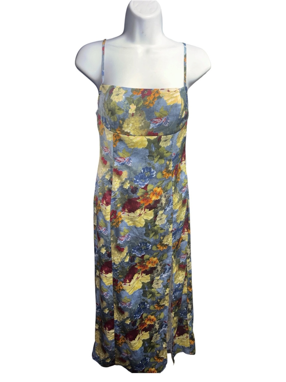 Urban Outfitters Sasha Satin Midi Dress Watercolor Floral Cowl Back Slit Sz S